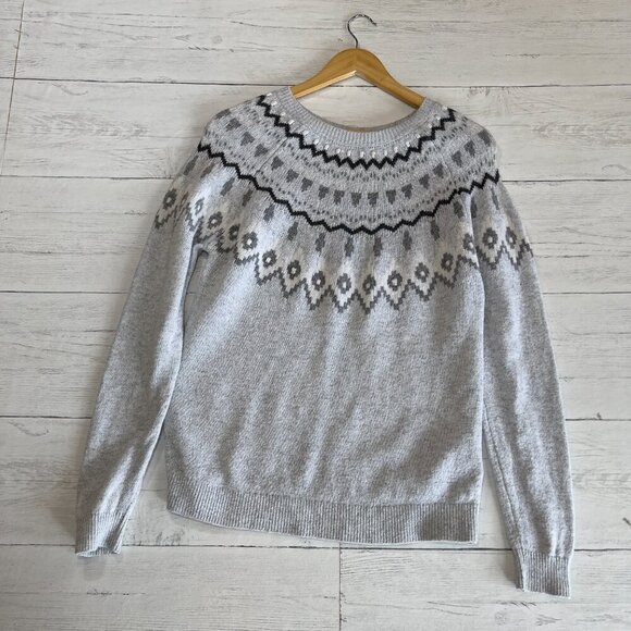H&M Sweater Womens Light Size XS Gray Alpaca Wool Fair Isle Comfy Cozy Fall Wear - Picture 1 of 13